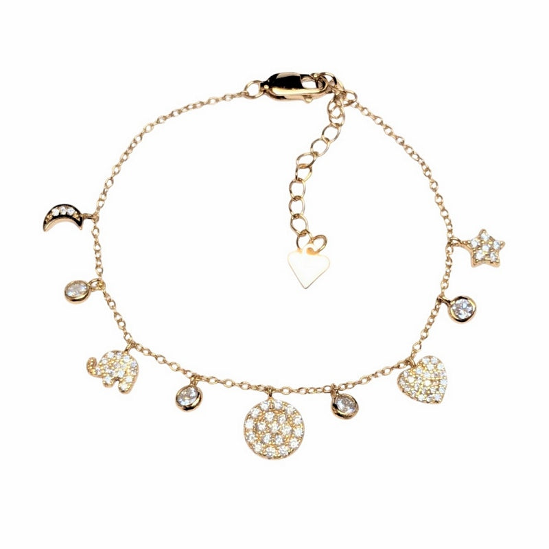 Old School Beauly Jewellery DSB596 Pave Cluster CZ Charm Bracelet Gold Plated top