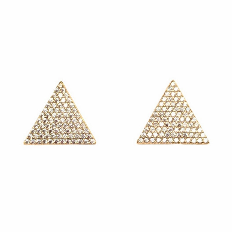 Old School Beauly Jewellery DSE196 Diamante CZ Pyramid Stud Earrings Gold Plated front