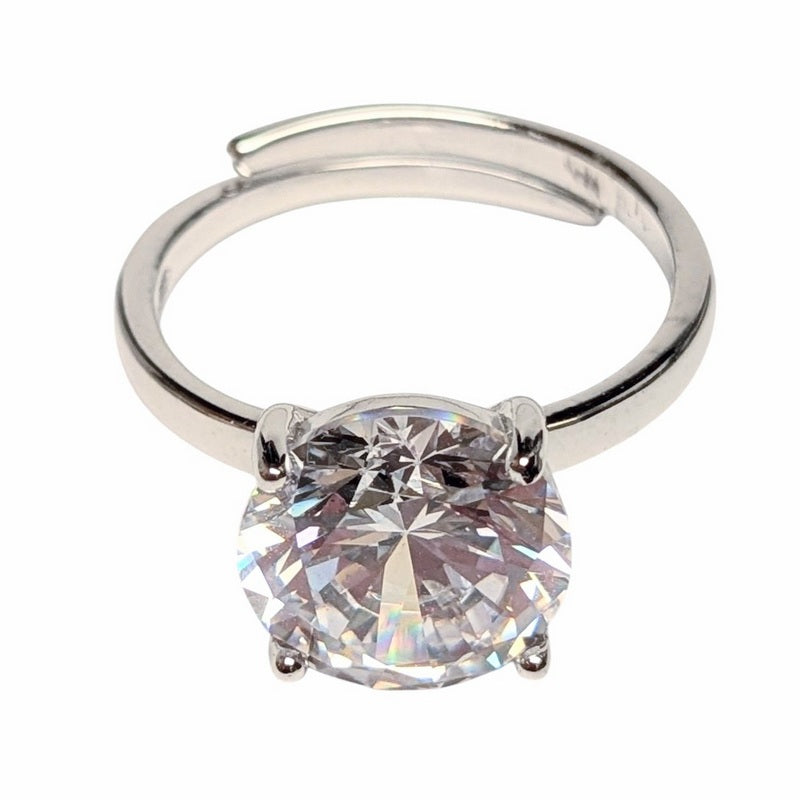 Old School Beauly Jewellery GSR151 Solitaire CZ Adjustable Ring Sterling Silver front