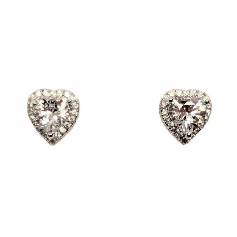 Old School Beauly Jewellery SBE741 Pave Cluster CZ Heart Stud Earrings Sterling Silver front