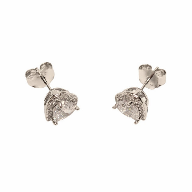 Old School Beauly Jewellery SBE741 Pave Cluster CZ Heart Stud Earrings Sterling Silver side