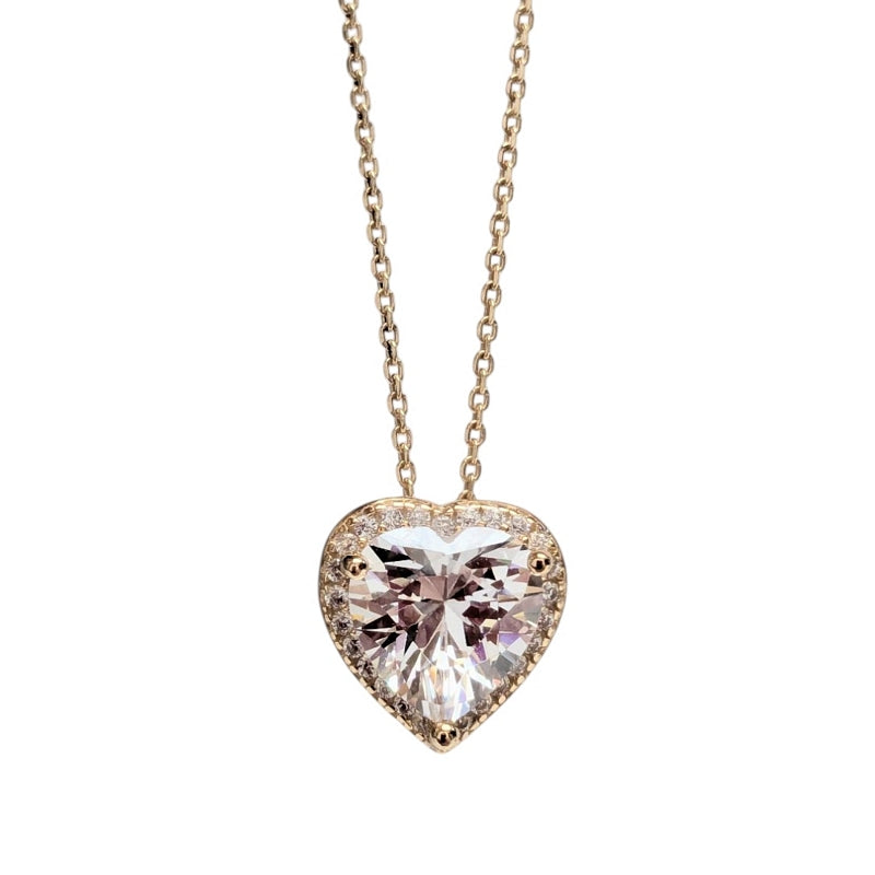 Old School Beauly Jewellery SBN611 Solitaire CZ Heart Necklace Gold Plated detail detail