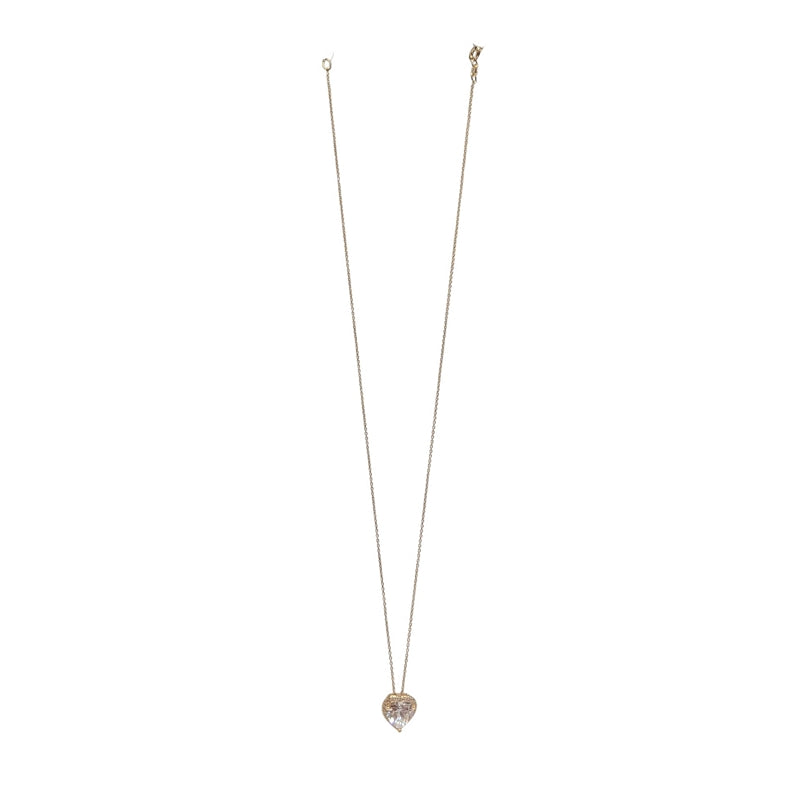 Old School Beauly Jewellery SBN611 Solitaire CZ Heart Necklace Gold Plated detail front
