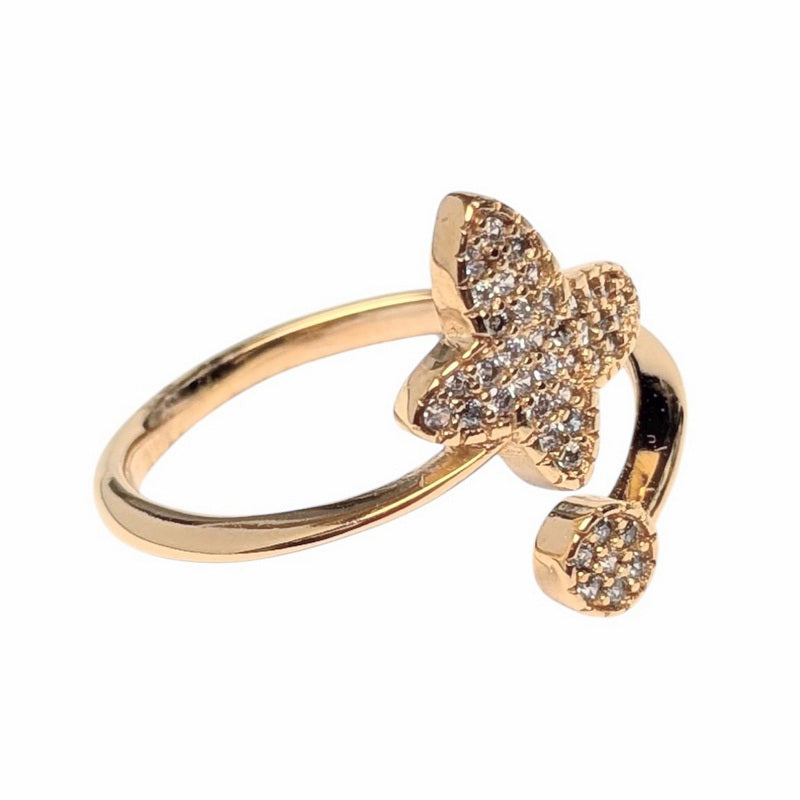 Old School Beauly Jewellery SFR106 Butterfly CZ Adjustable Ring Gold Plated side