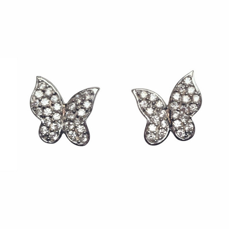 Old School Beauly Jewellery SHE448 Butterfly CZ Stud Earrings Sterling Silver front
