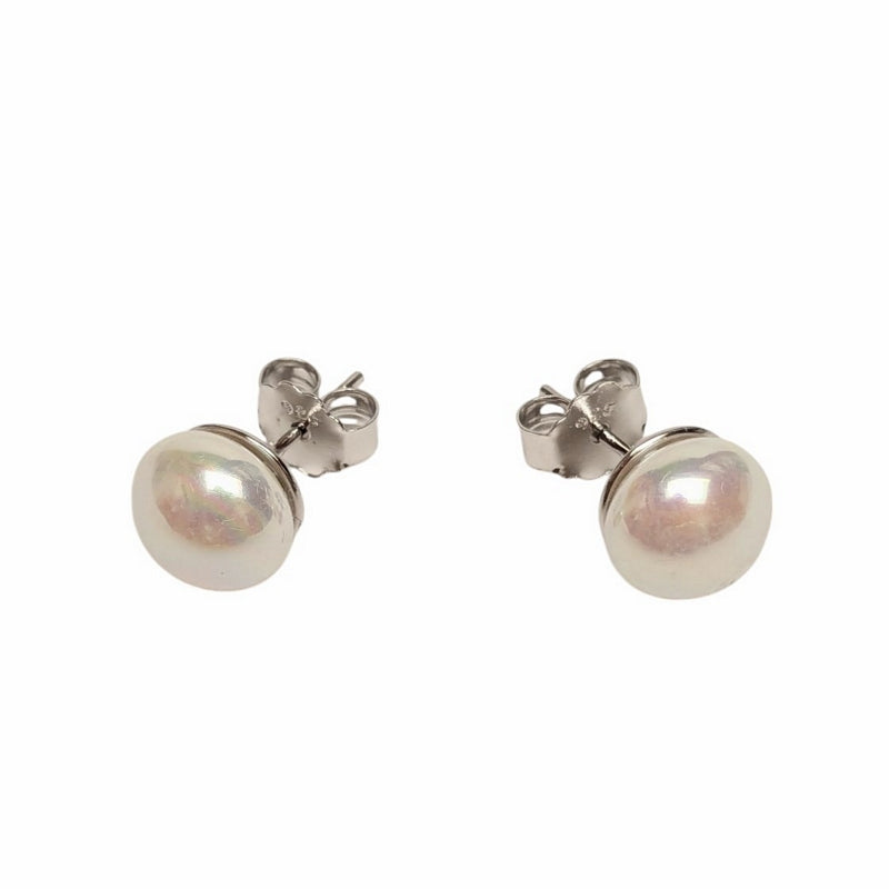Old School Beauly Jewellery SPE797 Synthetic Pearl Stud Earrings Sterling Silver side