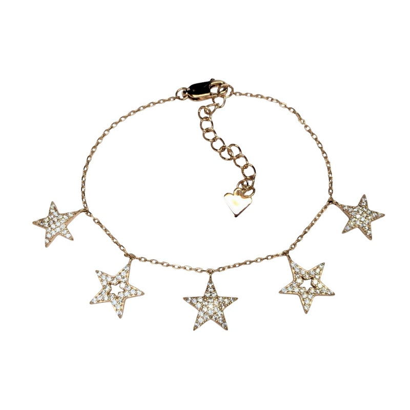 Old School Beauly Jewellery SVB665 Multi Star CZ Bracelet Gold Plated top