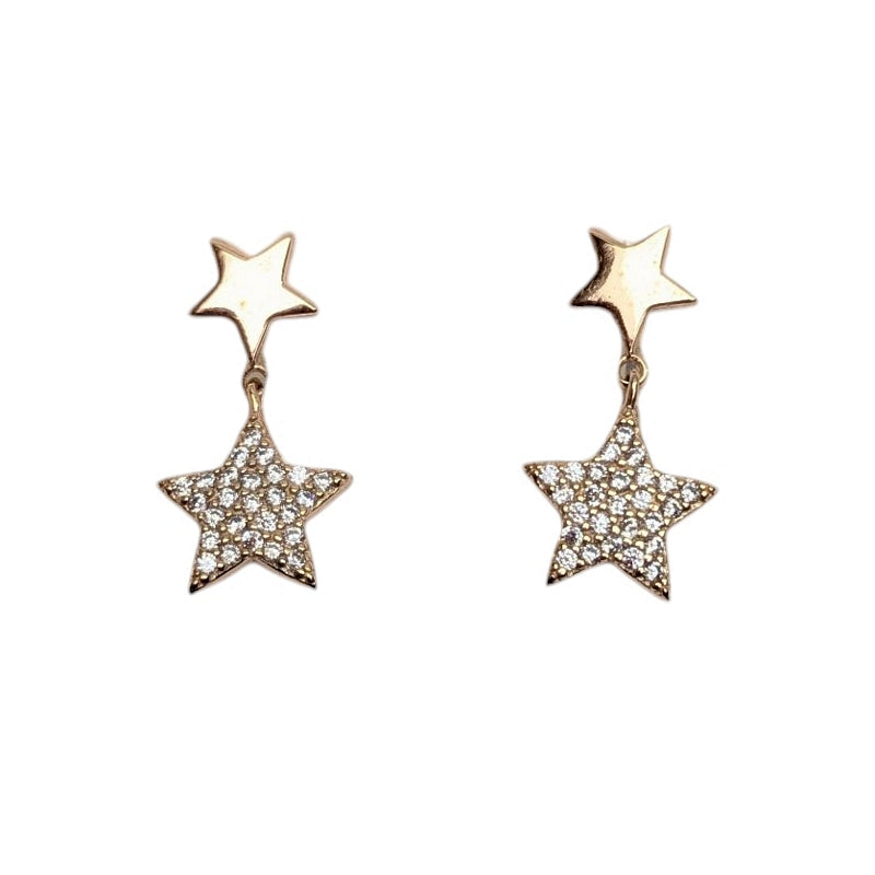 Old School Beauly Jewellery SVE791 Star CZ Drop Earrings Gold Plated front front