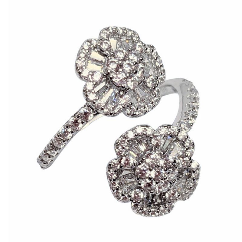 Old School Beauly Jewellery SVR097 Flower Duo CZ Adjustable Ring Sterling Silver side
