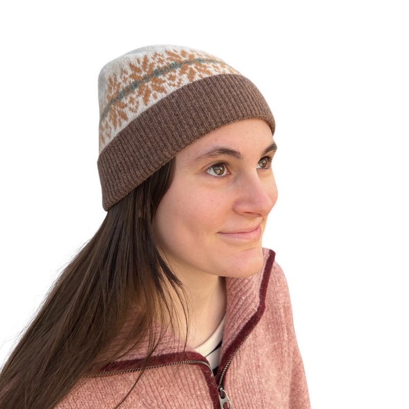 Old School Beauly Knitwear North Coast Hat on model front
