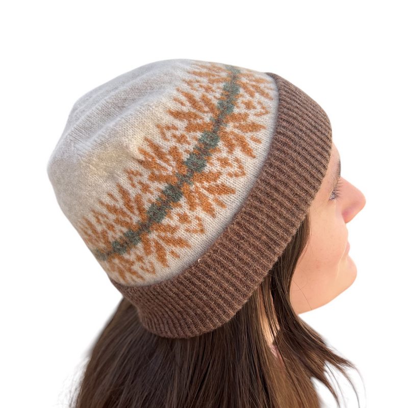 Old School Beauly Knitwear North Coast Hat on model side