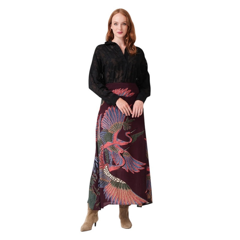 One Hundred Stars A-line Maxi Skirt Crane Plum on model front