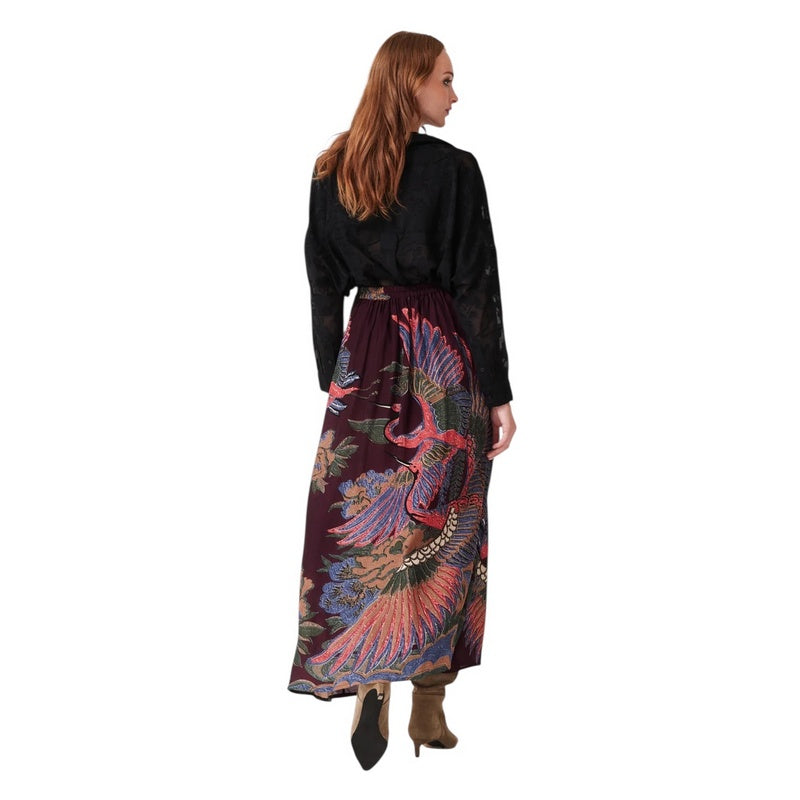 One Hundred Stars A-line Maxi Skirt Crane Plum on model rear