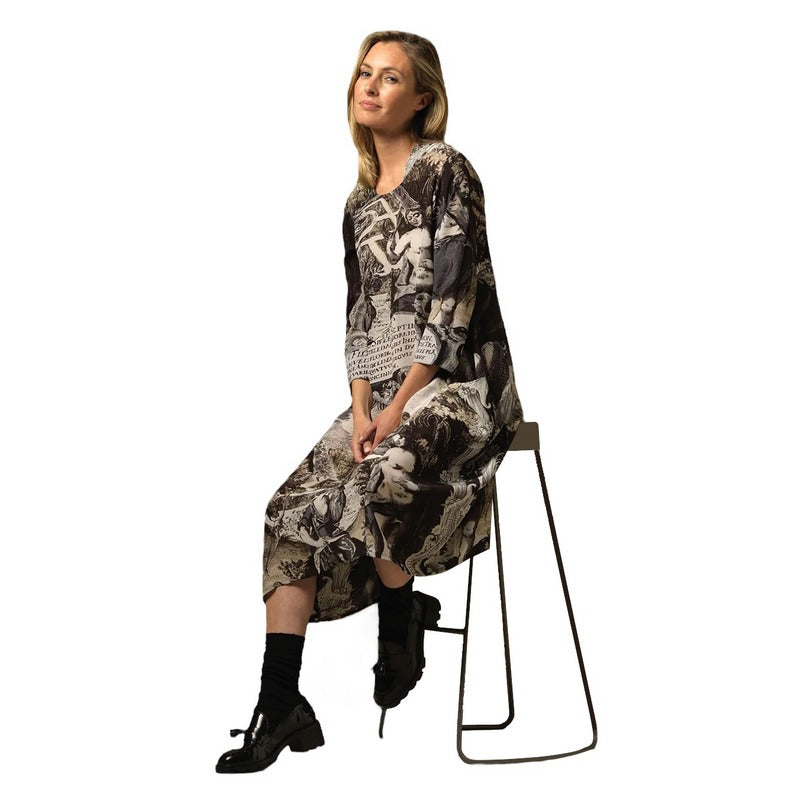 One Hundred Stars Asymmetric Dress Sunburst Grey DRASUNGRY on model front