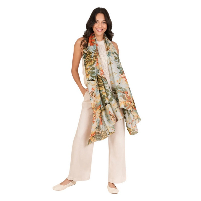 One Hundred Stars China Tree Aqua Scarf on model front