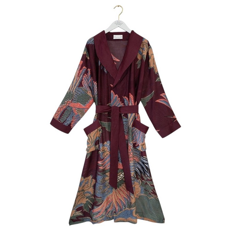 One Hundred Stars Crane Plum Gown on hanger