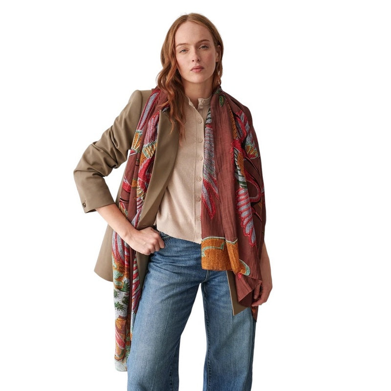 One Hundred Stars Crane Scarf Brown on model front