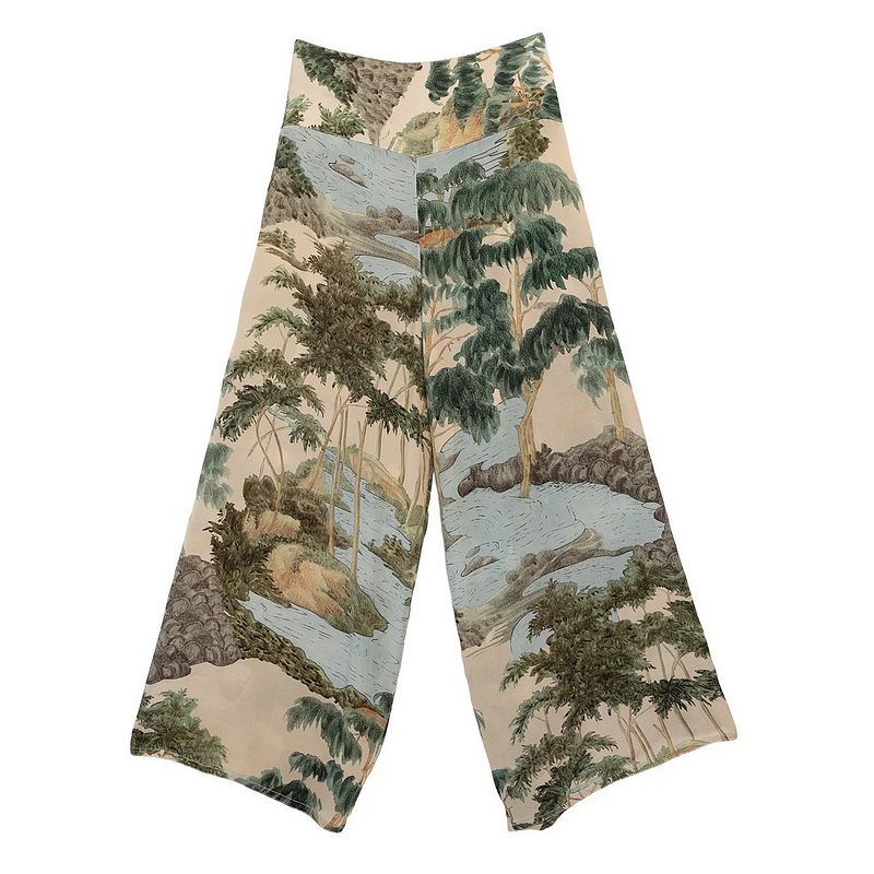 One Hundred Stars Crepe Palazzo Pants Rivers and Trees Natural front