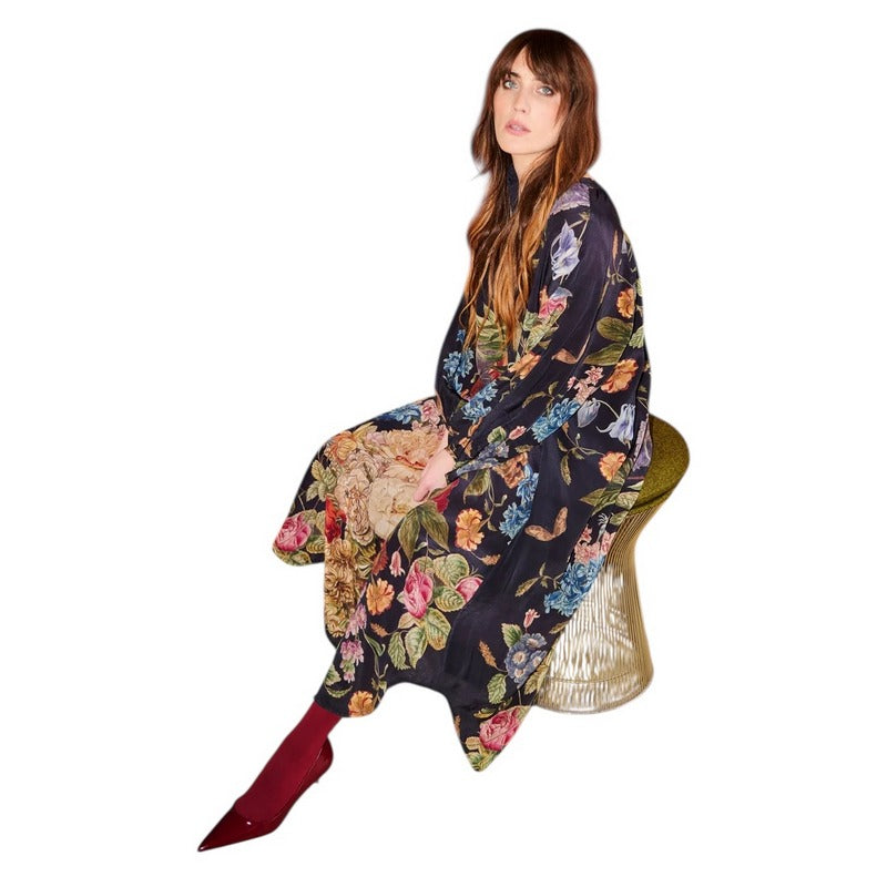 One Hundred Stars Darcy Dress Primula Black on model seated