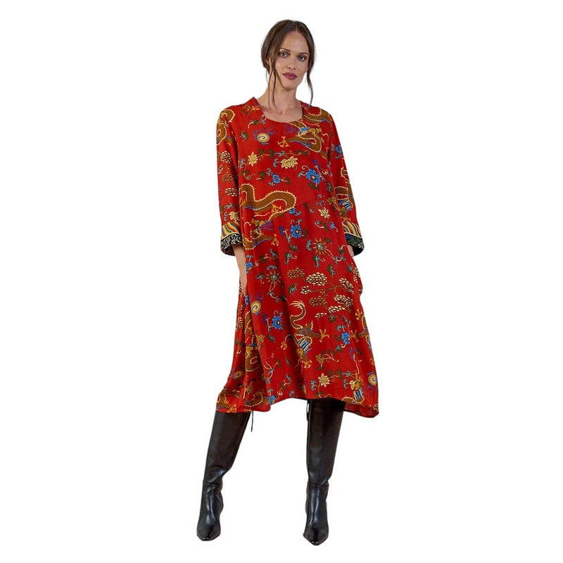 One Hundred Stars Dragon Rust Asymmetric Dress on model front