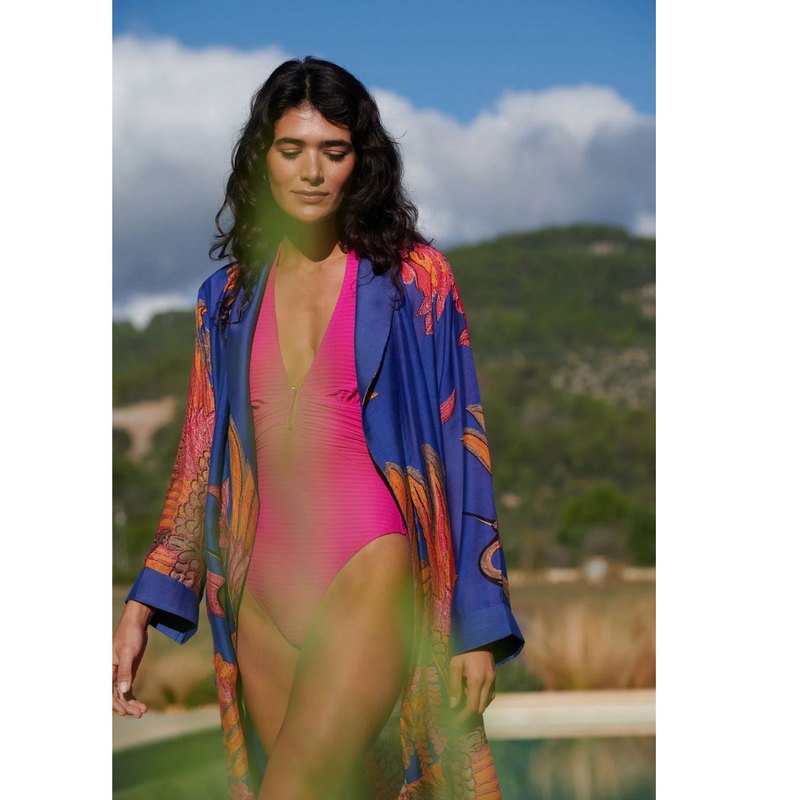 One Hundred Stars Dressing Gown Crane Cobalt GWNCRACOB model lifestyle