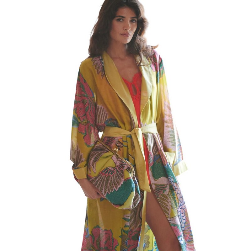 One Hundred Stars Dressing Gown Crane Olive GWNCRAOLI model6