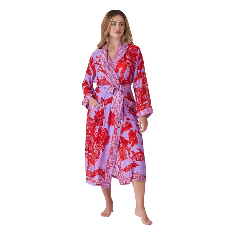 One Hundred Stars Dressing Gown Giant Willow Violet on model front 3