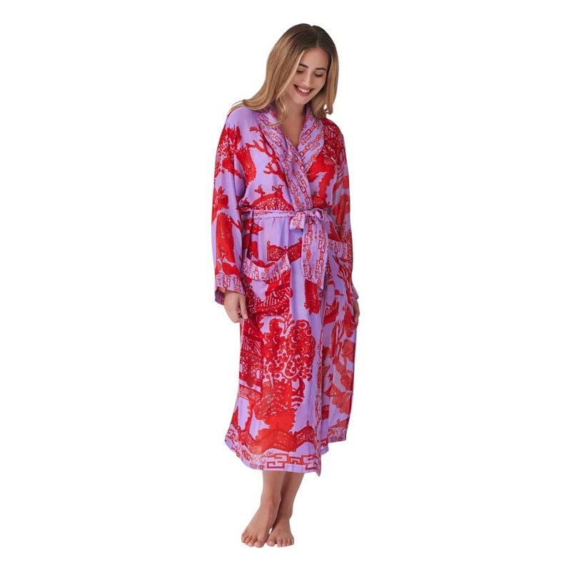 One Hundred Stars Dressing Gown Giant Willow Violet on model front 2