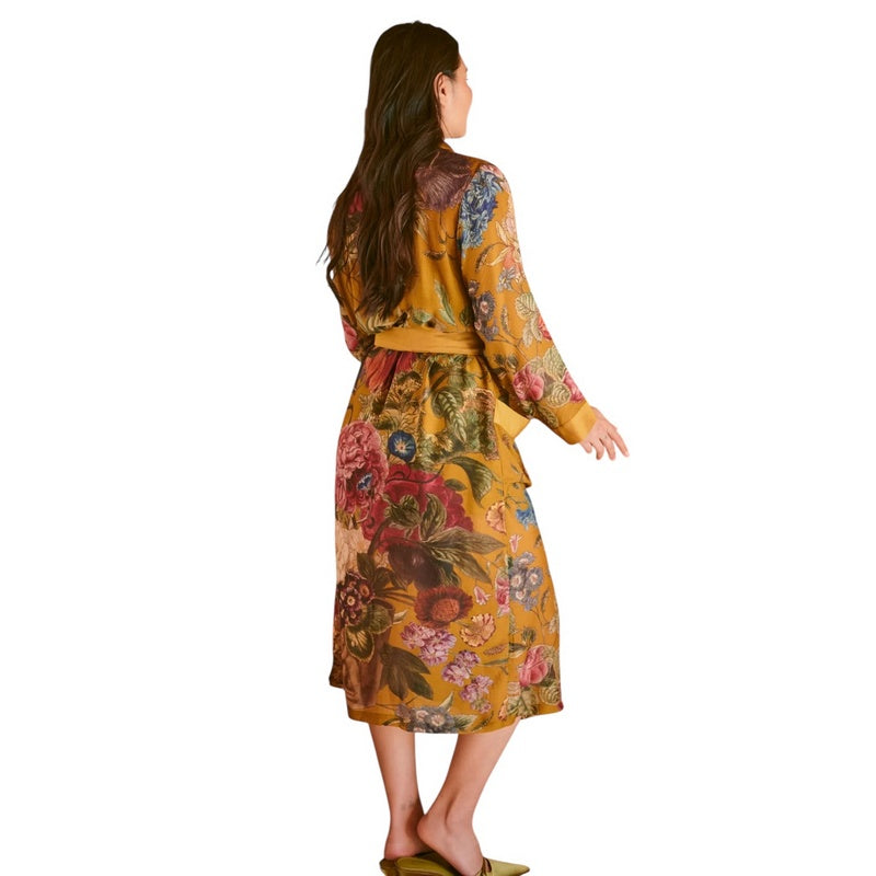 One Hundred Stars Dressing Gown Primula Gold on model rear