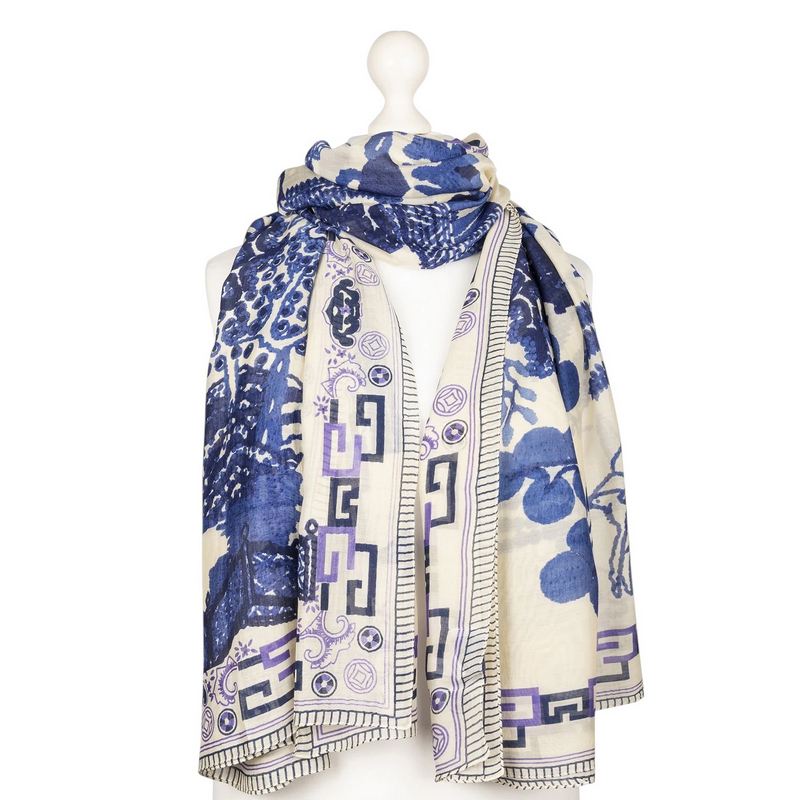 One Hundred Stars Giant Willow Blue Scarf on mannequin
