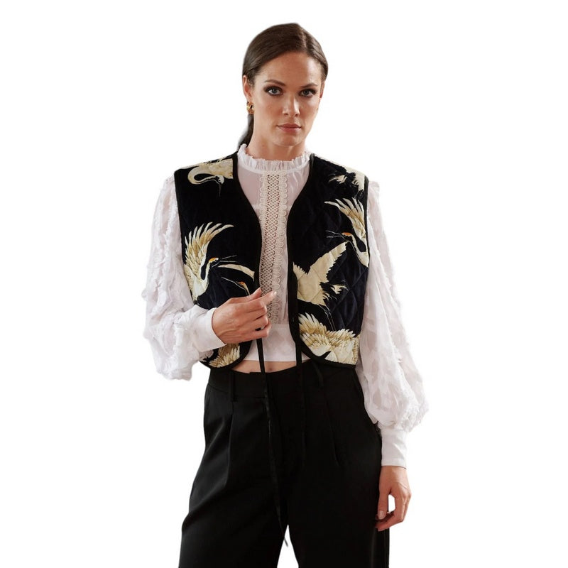 One Hundred Stars Gilet Stork Black GILSTOBLK on model front