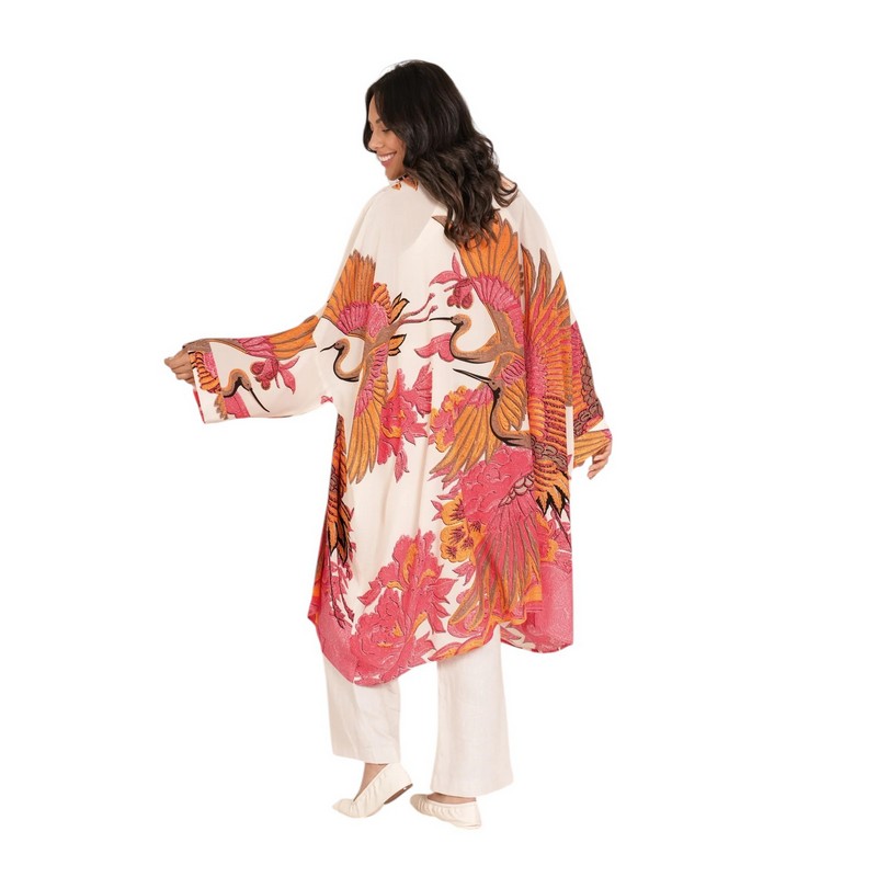 One Hundred Stars Grande Kimono Crane Ecru One Size GRACRAECR model back 2