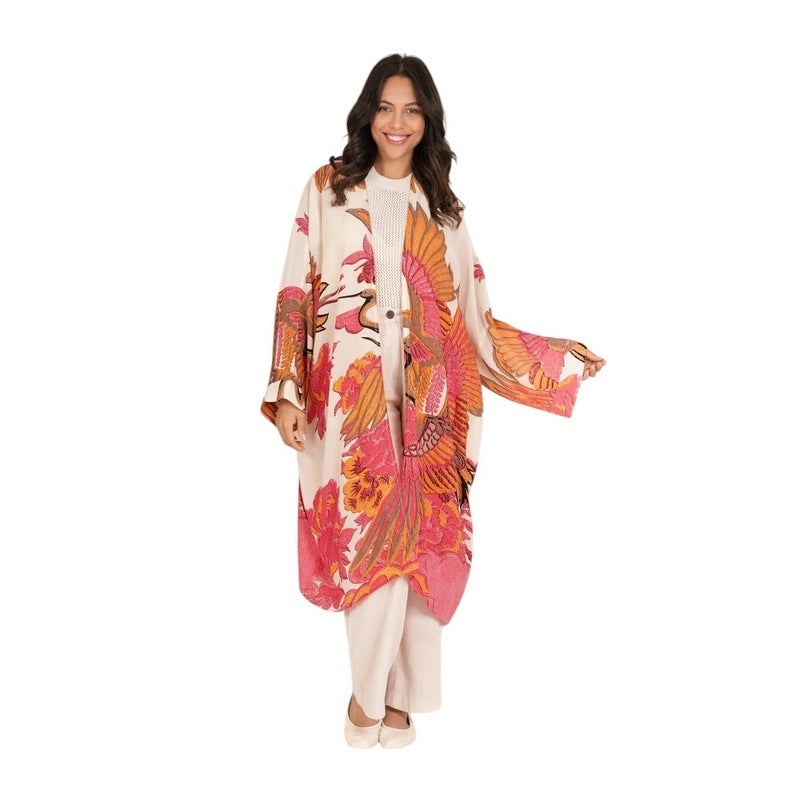 One Hundred Stars Grande Kimono Crane Ecru One Size GRACRAECR model front 2