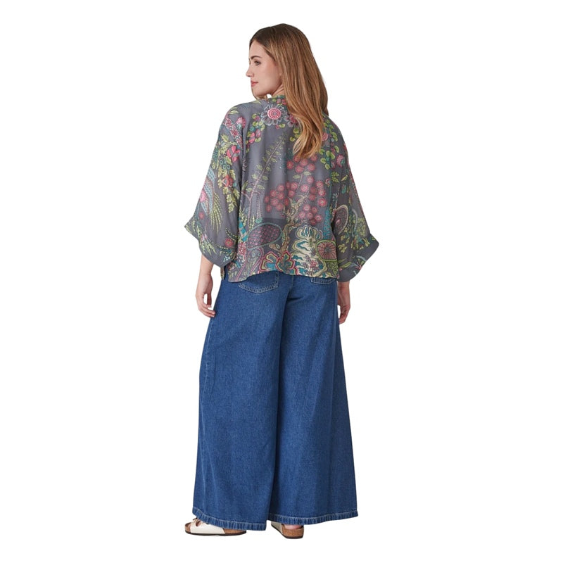 One Hundred Stars Kimono Boho Garden Grey on model rear
