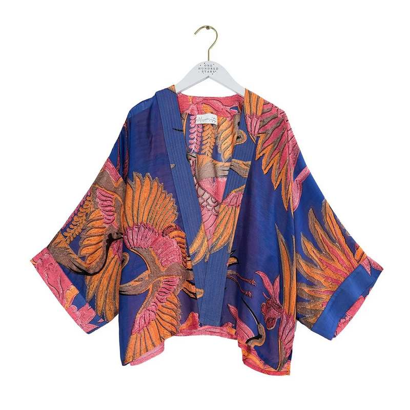 One Hundred Stars Kimono Crane Cobalt KIMCRACOB front
