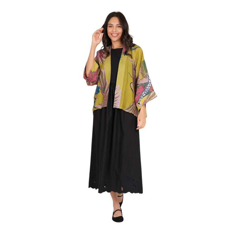 One Hundred Stars Kimono Crane Olive KIMCRAOLI model front