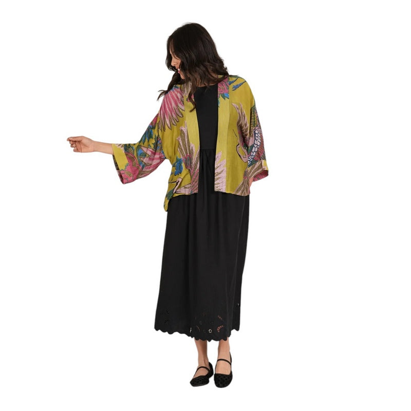 One Hundred Stars Kimono Crane Olive KIMCRAOLI model front 2