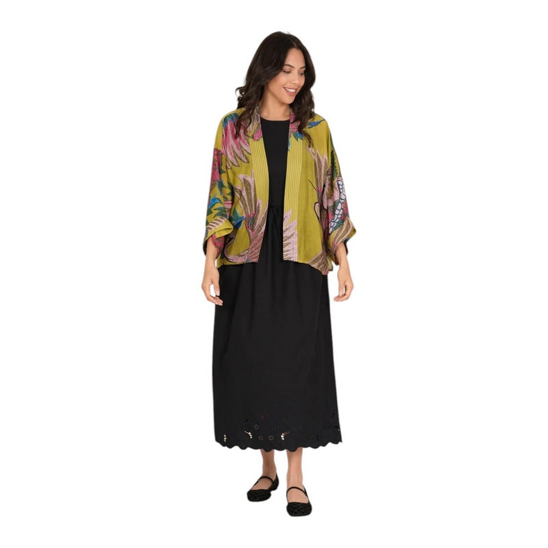 One Hundred Stars Kimono Crane Olive KIMCRAOLI model front 3