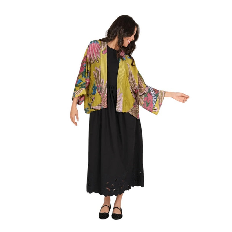 One Hundred Stars Kimono Crane Olive KIMCRAOLI model front 4