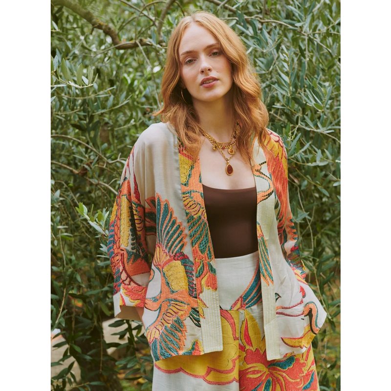 One Hundred Stars Kimono Crane Stone on model lifestyle front