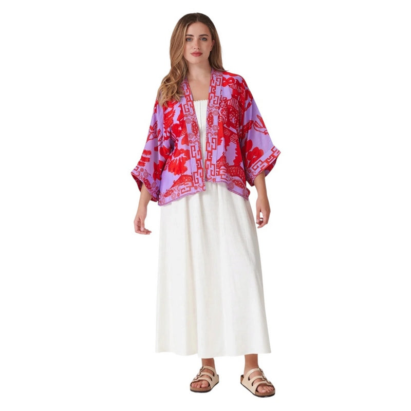 One Hundred Stars Kimono Giant Willow Violet on model front