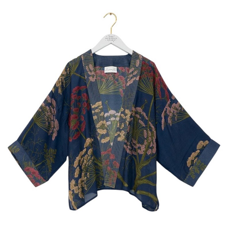 One Hundred Stars Kimono Parsley Seed Navy on hanger