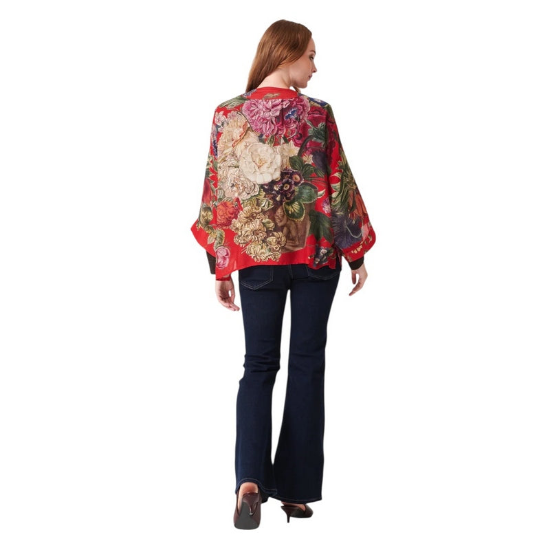 One Hundred Stars Kimono Primula Berry on model rear