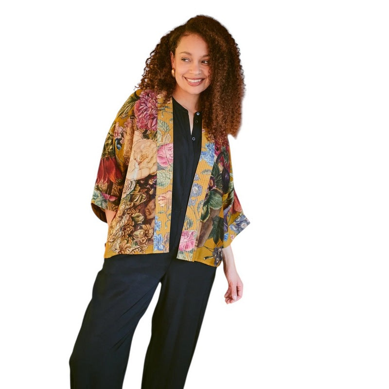 One Hundred Stars Kimono Primula Gold on model front
