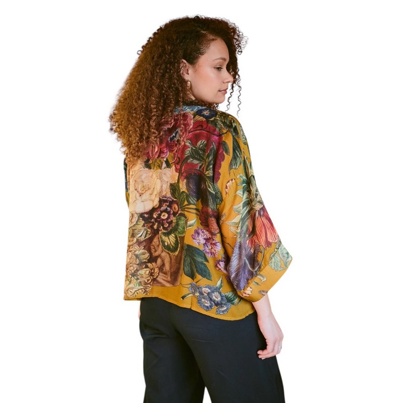 One Hundred Stars Kimono Primula Gold on model rear