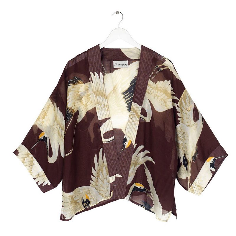 One Hundred Stars Kimono Stork Burgundy KIMSTOBUR front