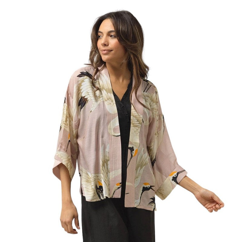 One Hundred Stars Kimono Stork Plaster Pink KIMSTOFPP on model front