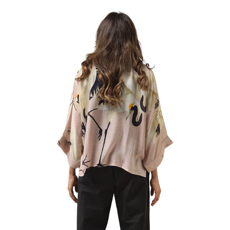 One Hundred Stars Kimono Stork Plaster Pink KIMSTOFPP on model rear