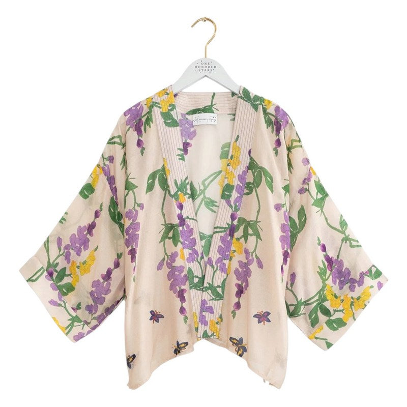 One Hundred Stars Kimono Wisteria Lilac on hanger