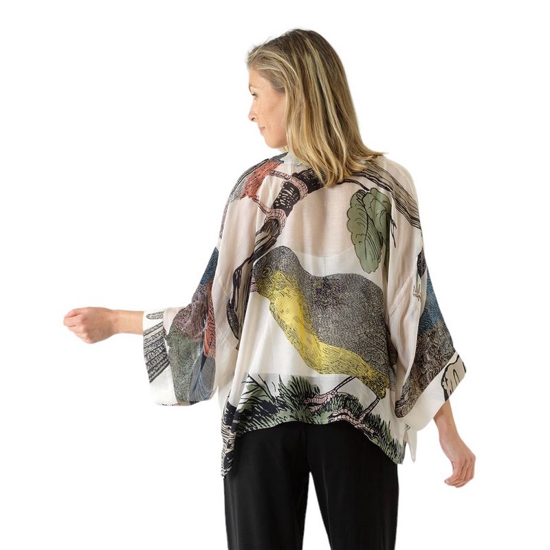 One Hundred Stars Kimono in Natural With Bird Print KIMBIRNAT on model back